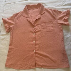 Vintage Peach Button-Up Short Sleeve Blouse